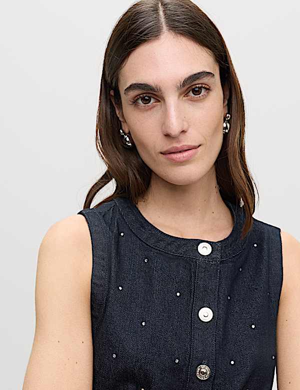 Denim Embellished Mini Shift Dress - VN
