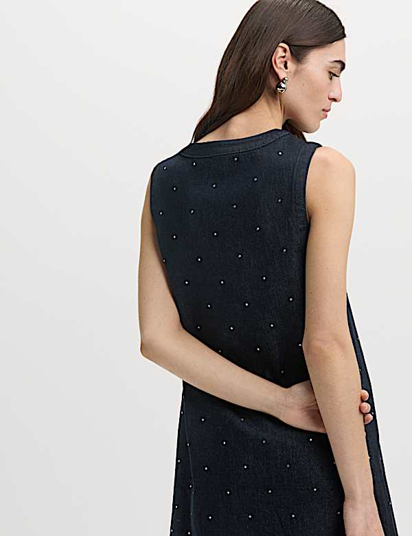 Denim Embellished Mini Shift Dress - VN