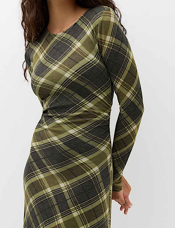 Robe midi coupe droite en Lyocell m&eacute;lang&eacute; &agrave; carreaux - CA