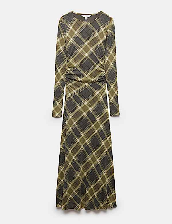 Robe midi coupe droite en Lyocell m&eacute;lang&eacute; &agrave; carreaux - CA
