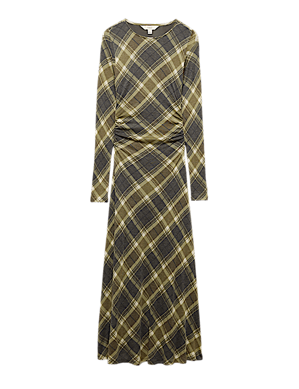 Lyocell Blend Checked Midi Column Dress