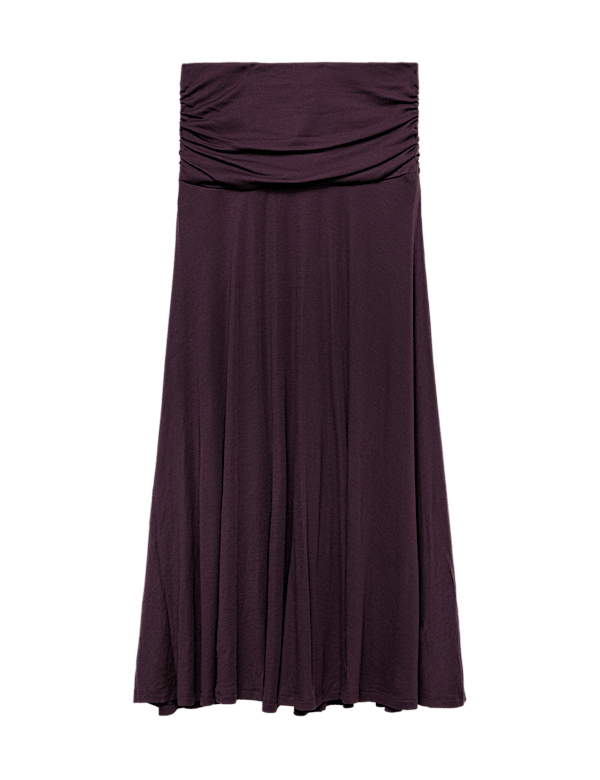Lyocell Blend Ruched Midi A-Line Skirt