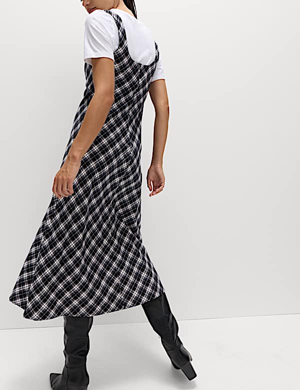 Pure Cotton Checked Midi Cami Dress