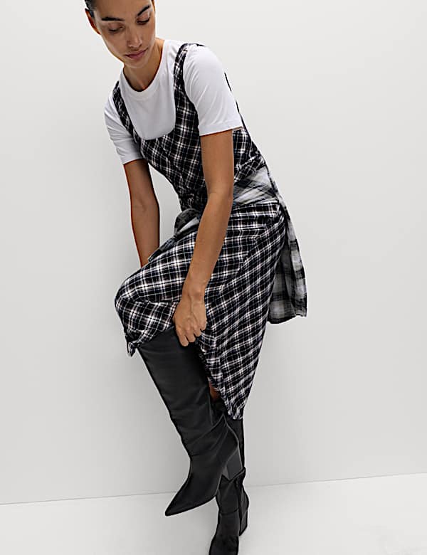 Pure Cotton Checked Midi Cami Dress