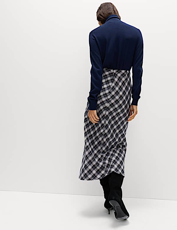 Karierter Midi-Trapezrock aus reiner Baumwolle - AT