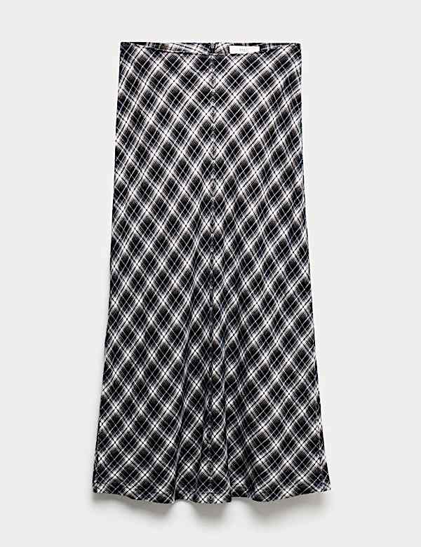 Karierter Midi-Trapezrock aus reiner Baumwolle - AT