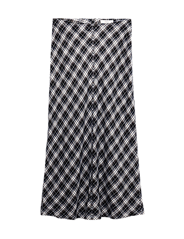 Pure Cotton Checked Midi A-Line Circle Skirt