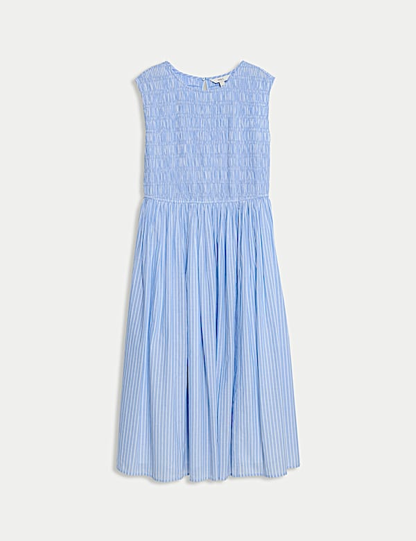 Pure Cotton Striped Midi Waisted Dress - CZ