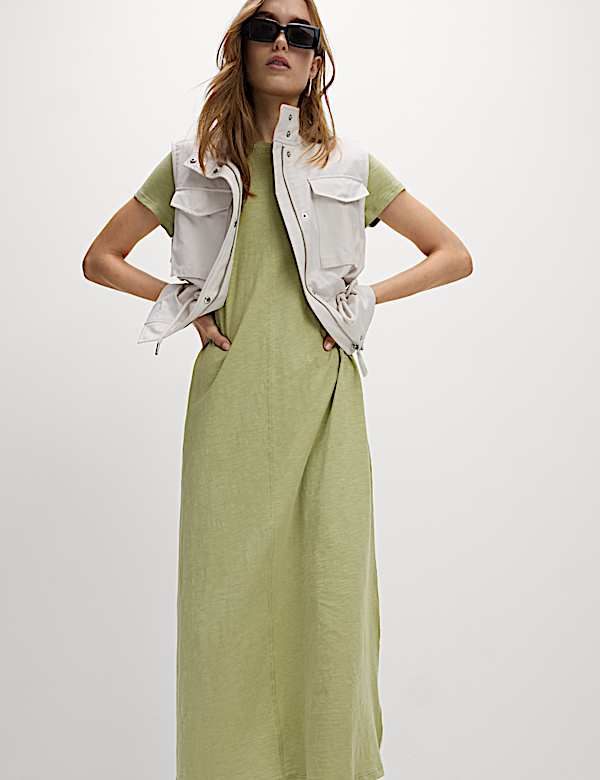 Pure Cotton Round Neck Midi T-Shirt Dress