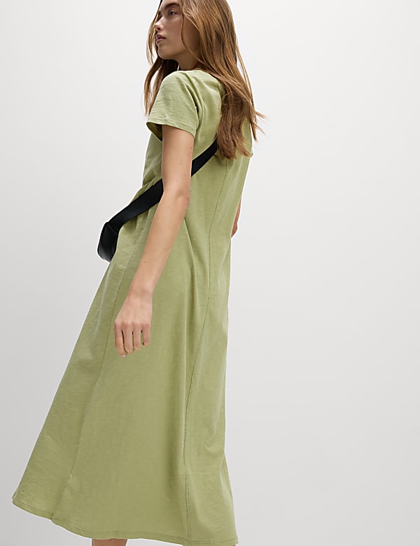 Pure Cotton Round Neck Midi T-Shirt Dress