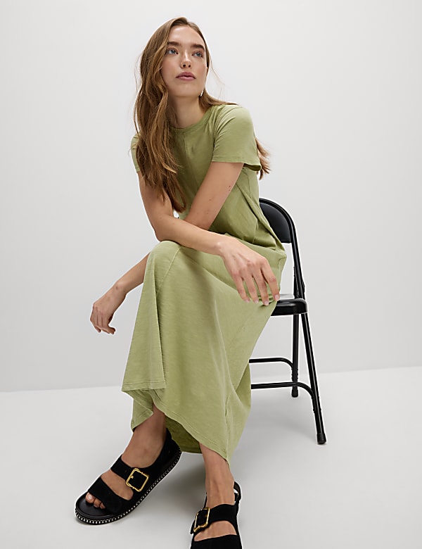 Pure Cotton Round Neck Midi T-Shirt Dress