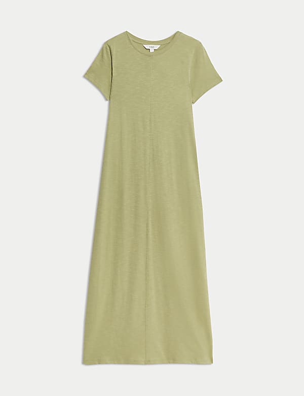 Robe midi style t-shirt 100 % coton &agrave; encolure ronde - CA