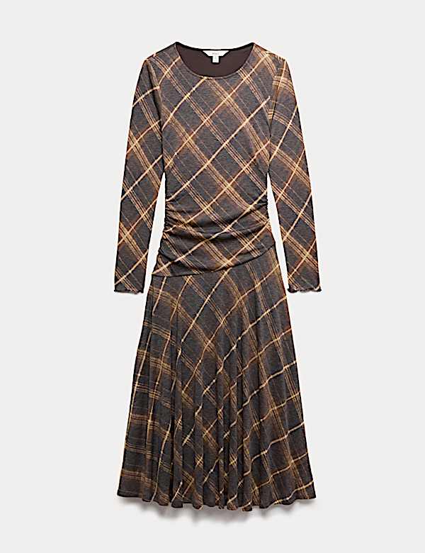 Kariertes Midikleid aus Lyocellmischgewebe mit tiefer Taille - AT