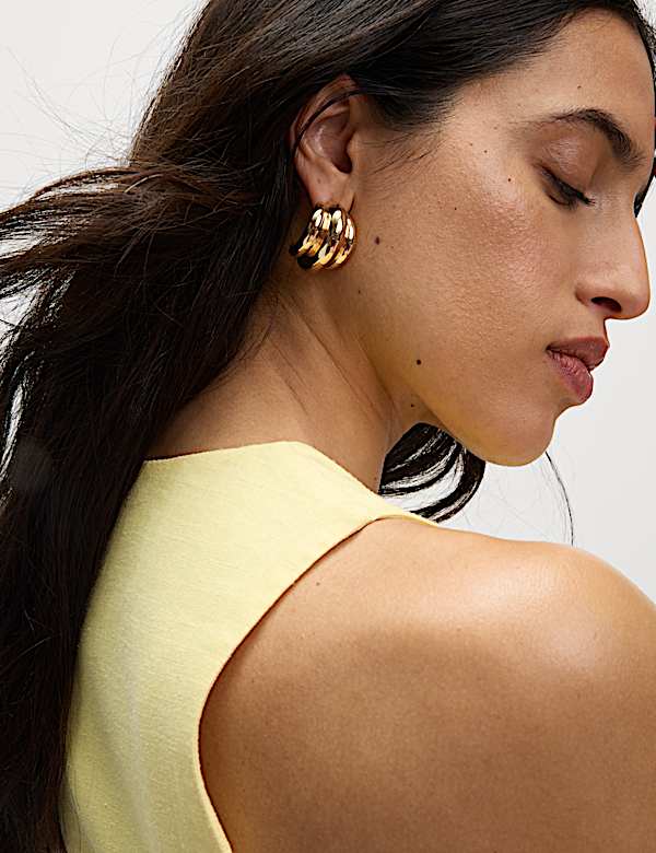 Linen Blend Button Through Mini Shift Dress