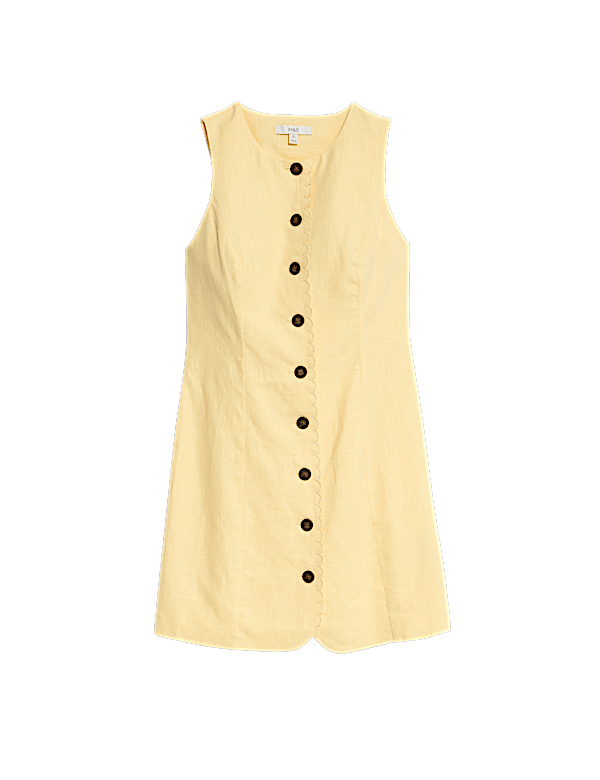 Linen Blend Button Through Mini Shift Dress