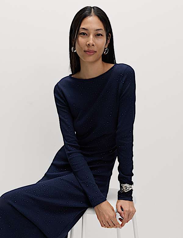 Cotton Rich Jersey Sparkly Midi Column Dress - DK