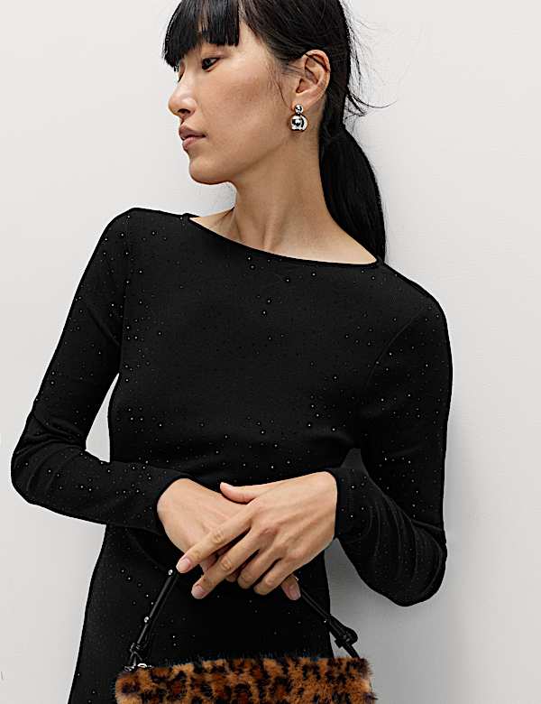 Cotton Rich Jersey Sparkly Midi Column Dress - FI