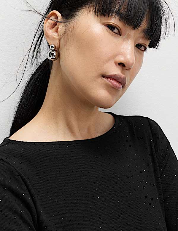 Cotton Rich Jersey Sparkly Midi Column Dress - FI