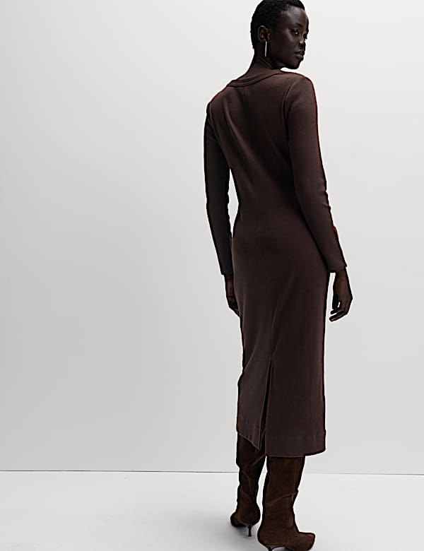 Cotton Rich Jersey Ribbed Midi Column Dress - BG