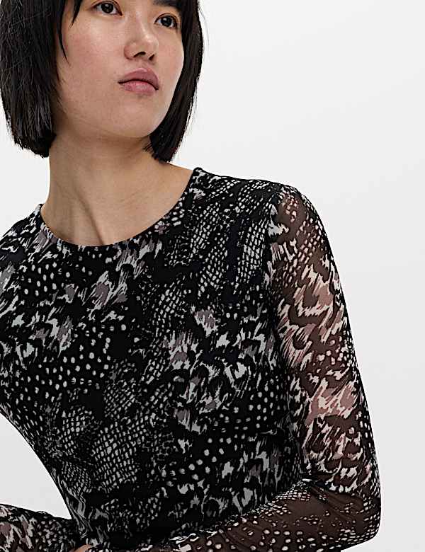 Mesh Printed Mini Skater Dress