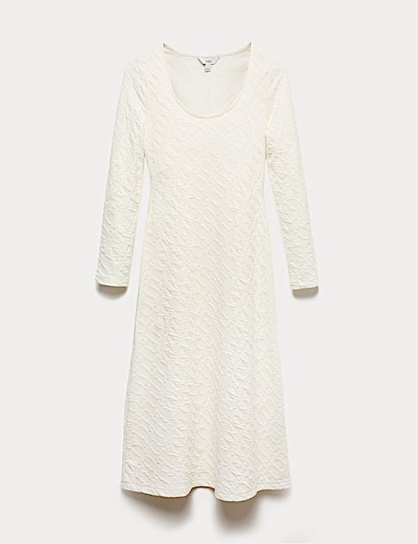 Jersey Textured Scoop Neck Midi Column Dress - HU