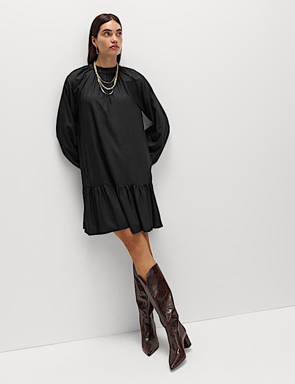 Funnel Neck Mini Smock Dress