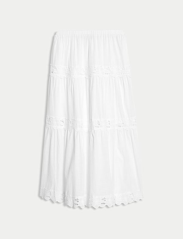 Pure Cotton Broderie Midi Tiered Skirt - NZ
