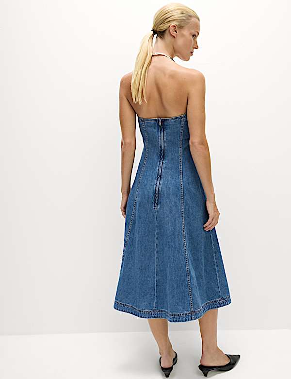 Denim Bandeau Midi Skater Dress - JP