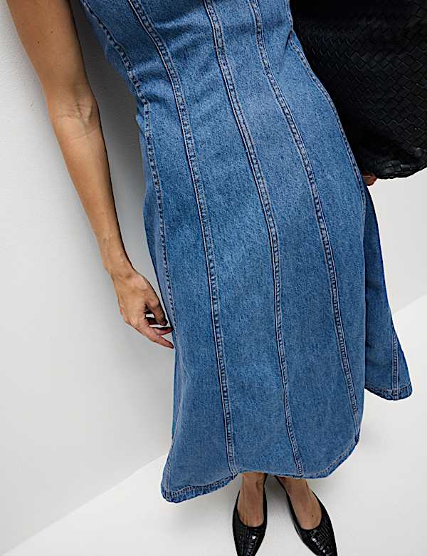 Denim Bandeau Midi Skater Dress - JP