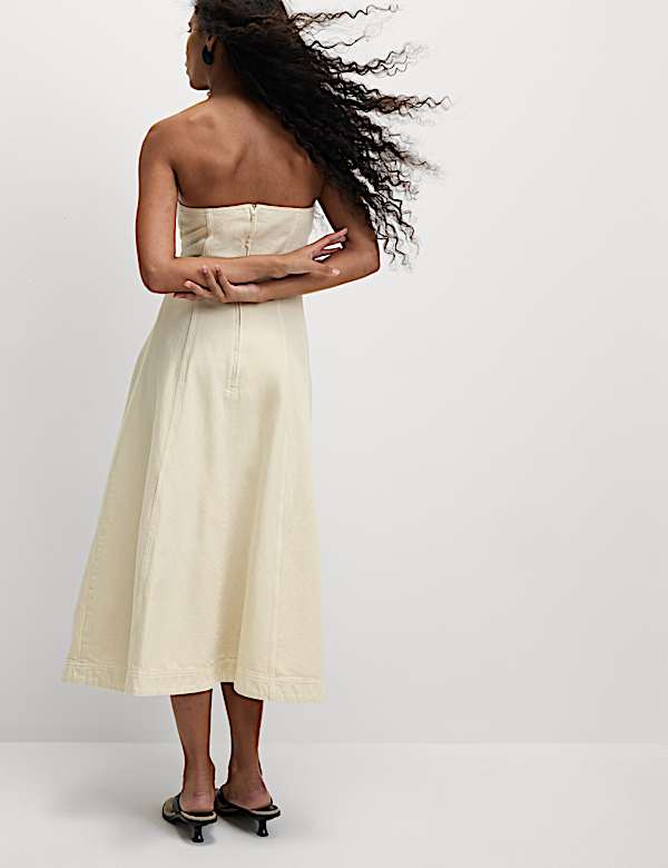 Denim Bandeau Midi Skater Dress