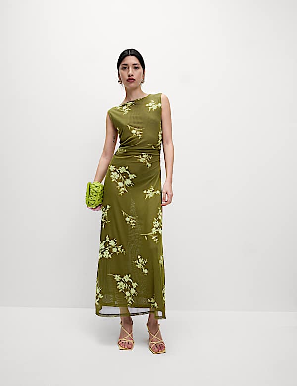 Mesh Jersey Column Midi Dress