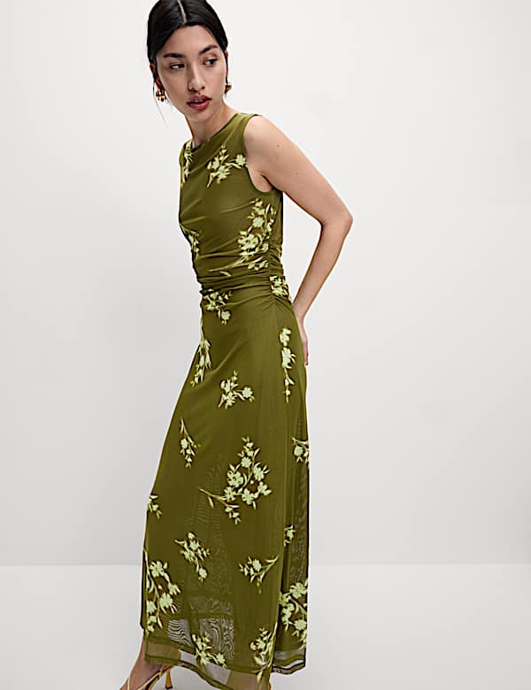 Mesh Jersey Column Midi Dress