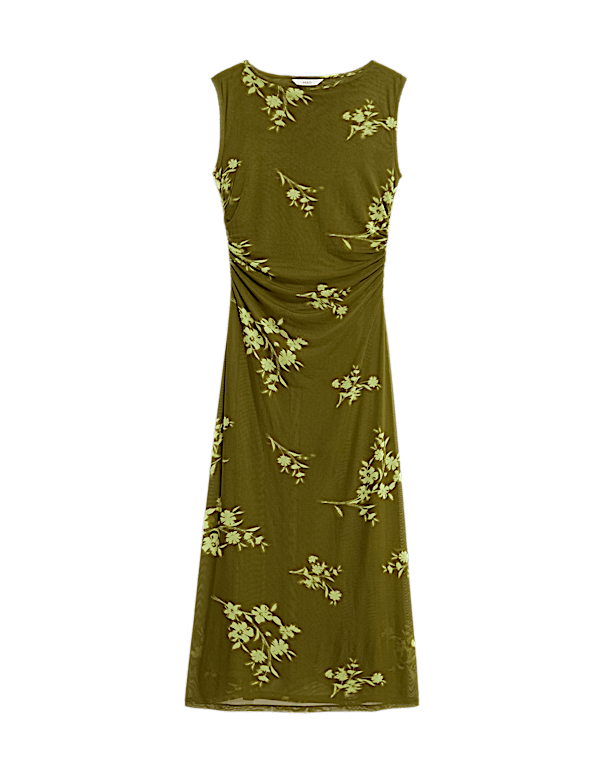 Mesh Jersey Column Midi Dress