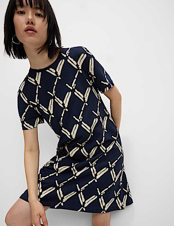 Pure Cotton Printed Mini T-Shirt Dress - CA