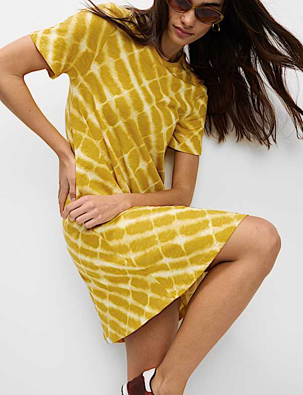 Pure Cotton Printed Mini T-Shirt Dress - NO