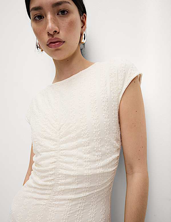 Jersey Lace Ruched Midi Column Dress - AL