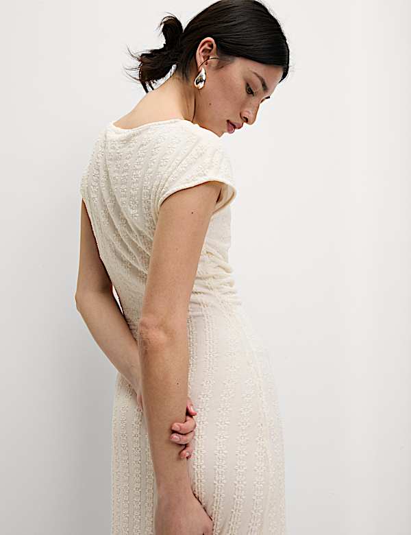 Jersey Lace Ruched Midi Column Dress - AL