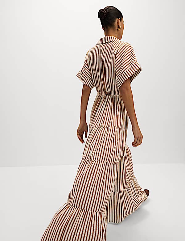 Pure Cotton Printed V-Neck Midaxi Shirt Dress - ES