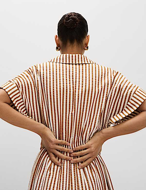 Pure Cotton Printed V-Neck Midaxi Shirt Dress