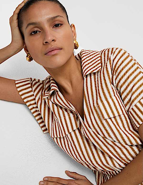 Pure Cotton Printed V-Neck Midaxi Shirt Dress