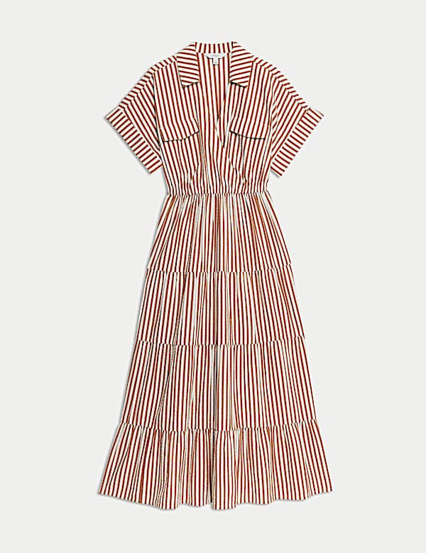 Pure Cotton Printed V-Neck Midaxi Shirt Dress - NL