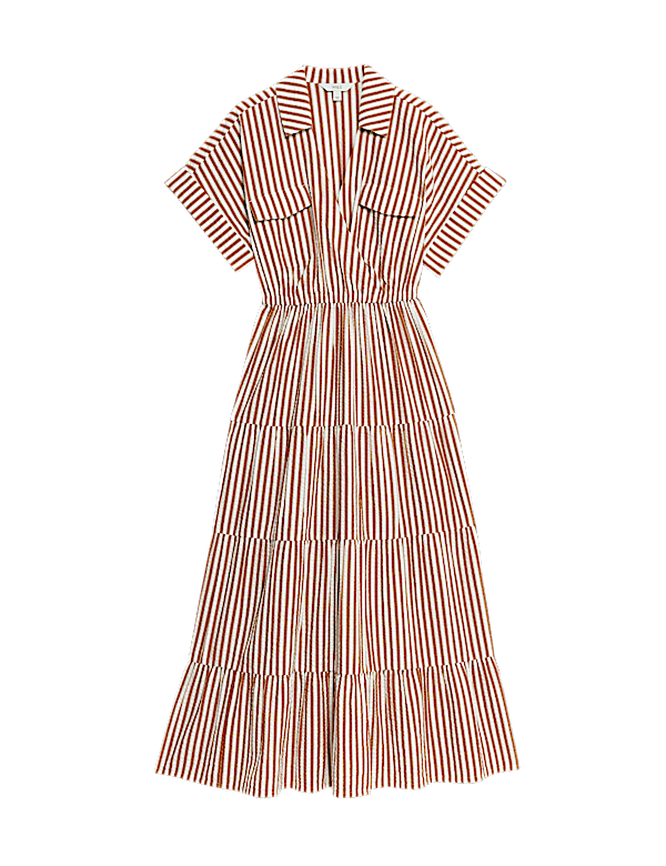 Pure Cotton Printed V-Neck Midaxi Shirt Dress