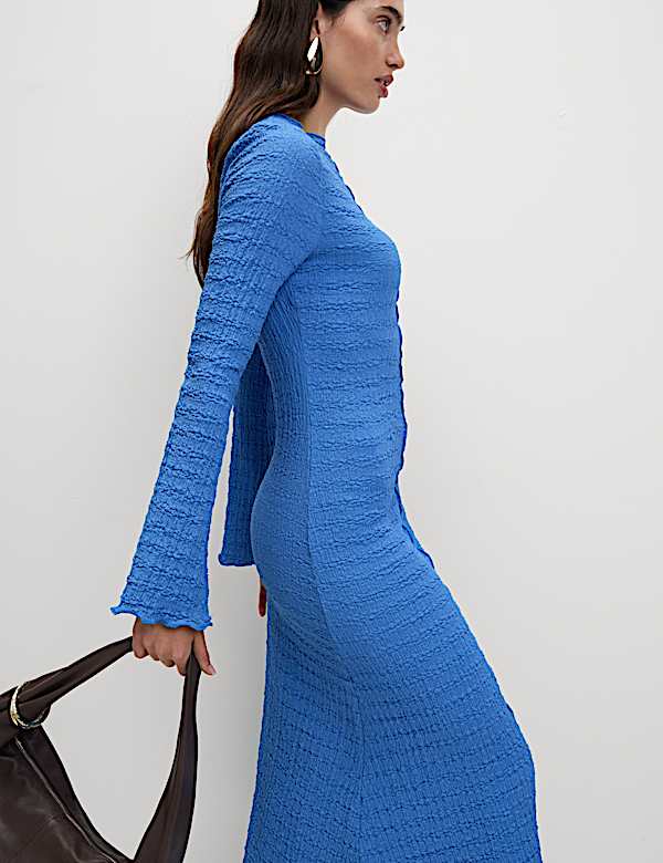 Jersey Textured Midi Skater Dress - IL