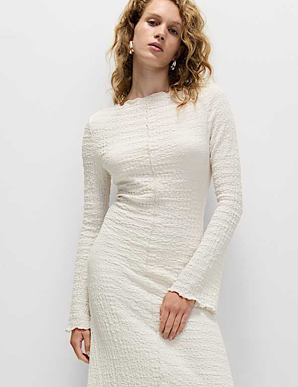 שמלת סקייטר באורך מידי מבד ג'רסי בטקסטורה - IL