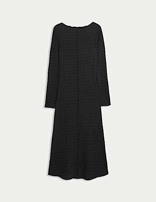 Dżersejowa teksturowana rozkloszowana sukienka midi - PL