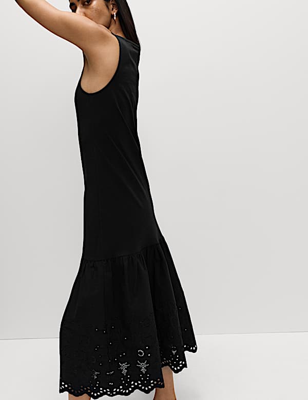 Pure Cotton Cutwork Midi Drop Waist Dress - AT