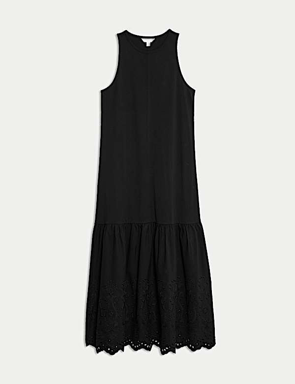 Pure Cotton Cutwork Midi Drop Waist Dress - AT