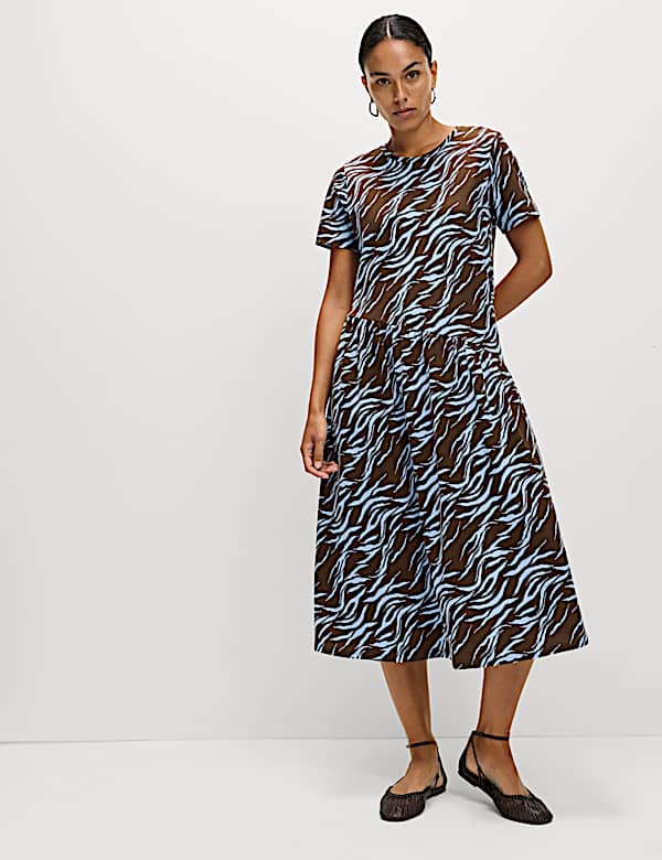 Pure Cotton Animal Print Midi T-Shirt Dress - US