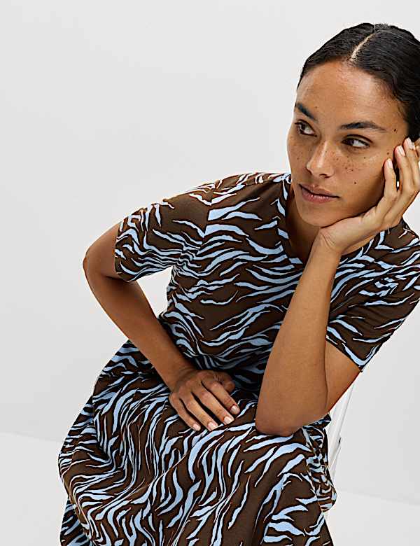 Pure Cotton Animal Print Midi T-Shirt Dress