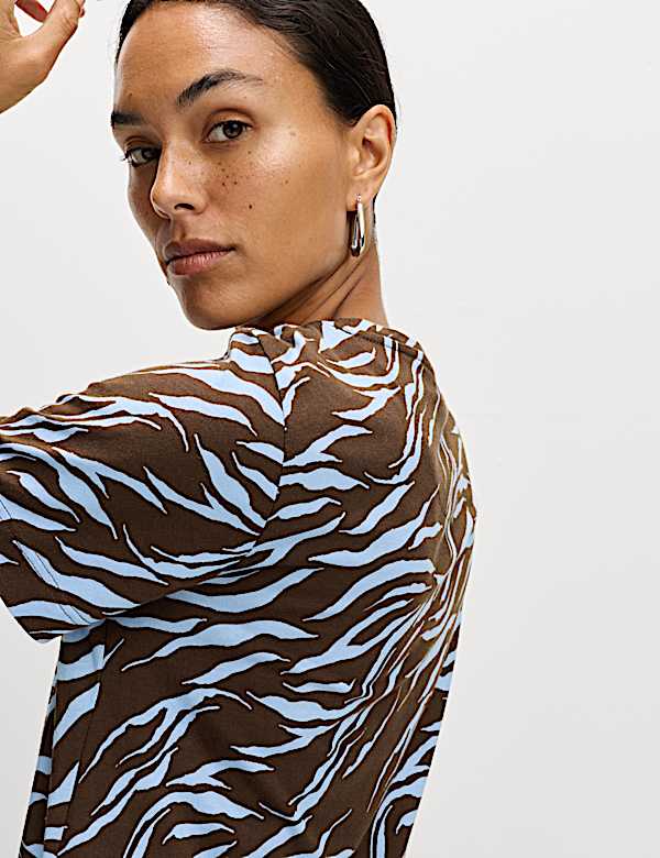 Pure Cotton Animal Print Midi T-Shirt Dress